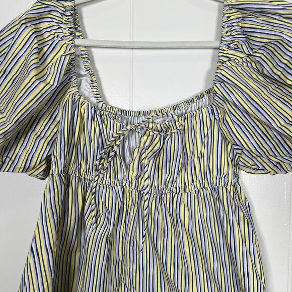 NWT ASOS DESIGN puffed sleeve smock mini dress in yellow stripe sz 10 - Picture 3 of 9